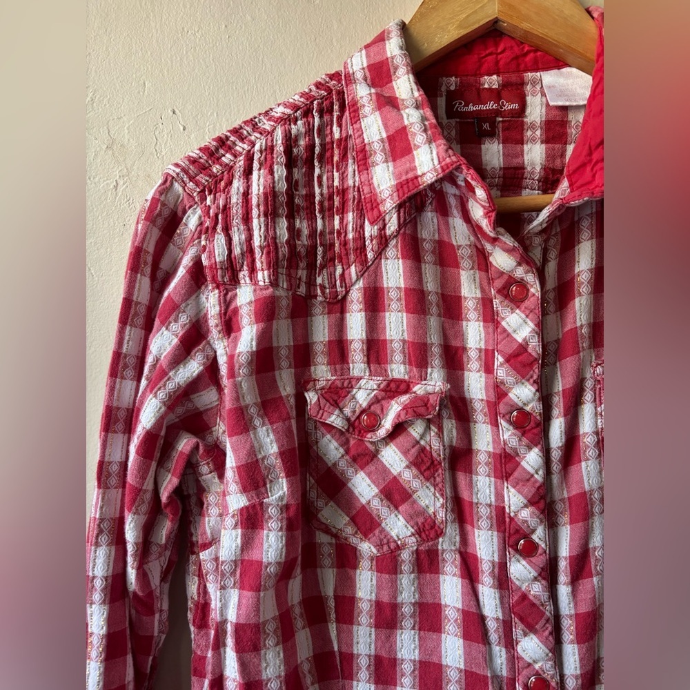 Panhandle Slim Woman’s XL Red Plaid Vintage Western Snap Button Up Shirt - Picture 5 of 6
